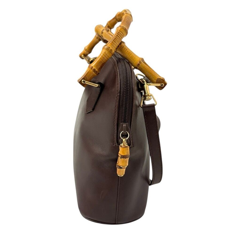 Gucci Women's Authentic Brown Leather Bamboo Double Handle Crossbody Handbag - Picture 2 of 12